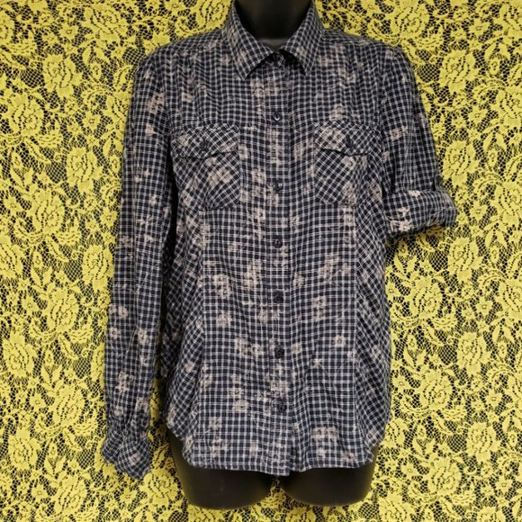 Lucky Brand Plaid Floral Print Flannel - Picture 1 of 7